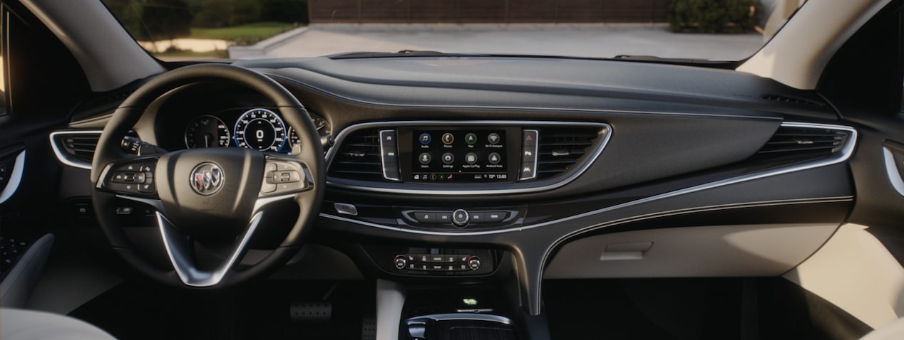 2024 Buick Enclave steering wheel and infotainment system.