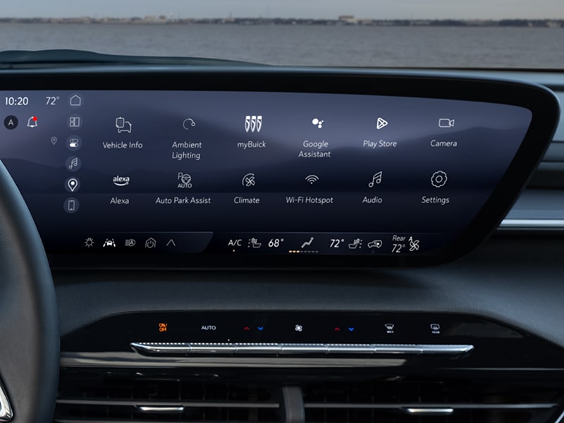 Many apps being displayed on the infotainment screen of the 2025 Buick Enclave ST.