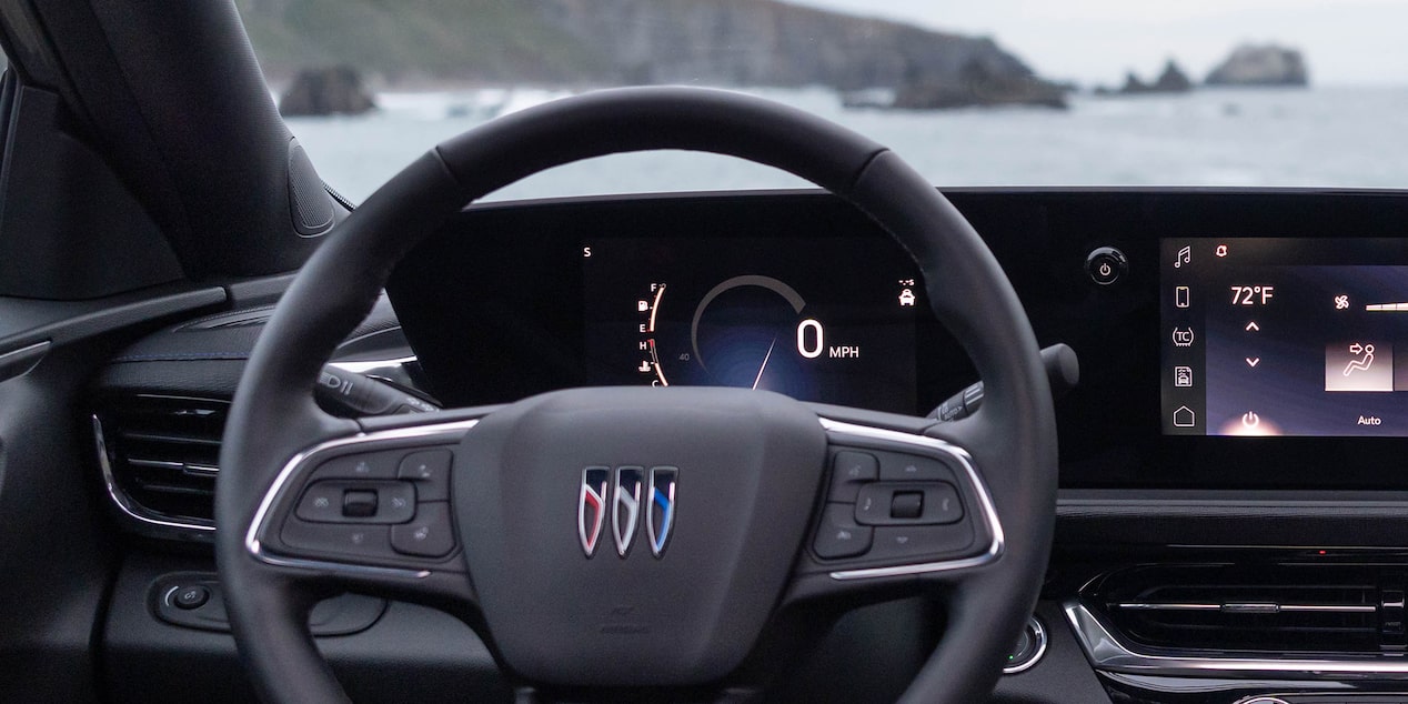 Steering wheel of the 2025 Envista ST sporty crossover SUV.