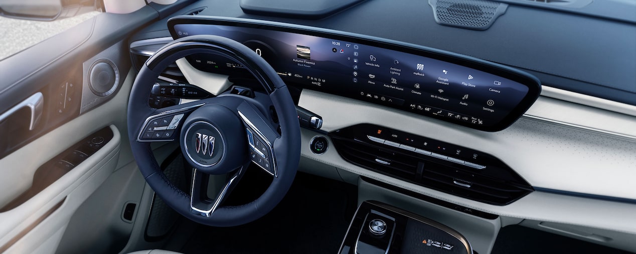 Top view of the front interiors on the 2025 Buick Enclave.