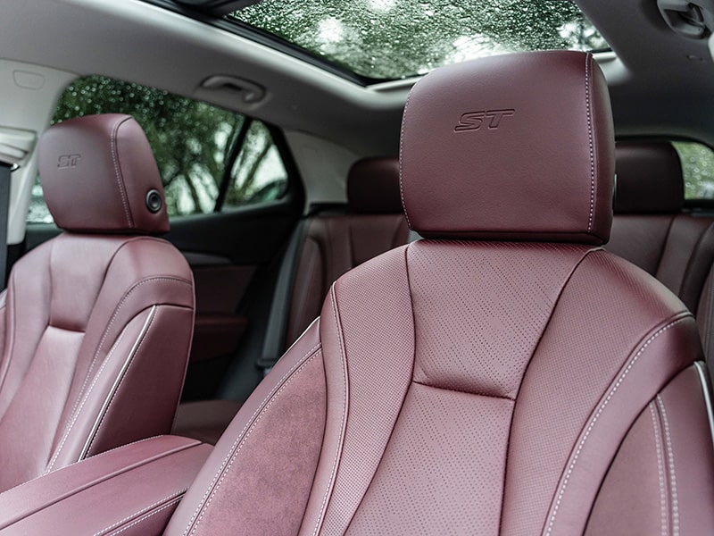 Close-up view of the seating with "ST" Stitching in a 2025 Buick Envision ST Sporty Compact SUV.