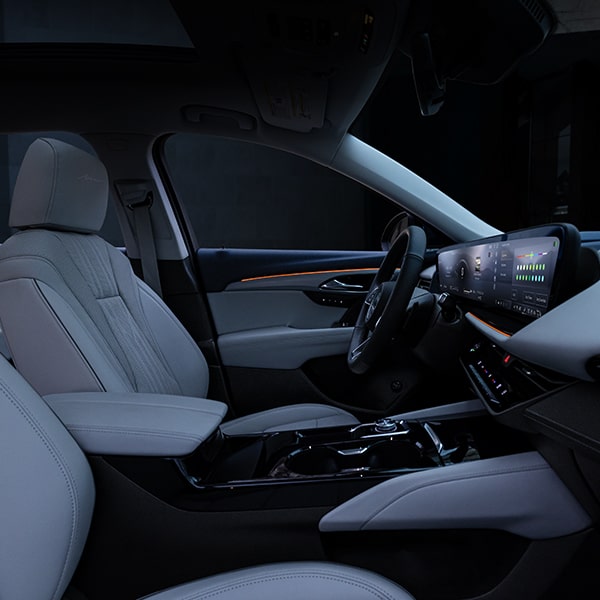 Side Interior View in a 2025 Buick Envision Compact SUV during night.