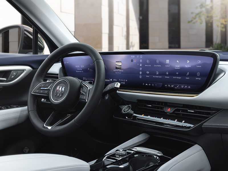 Front passenger's view of the Steering Wheel and Digital Dashboard in a 2025 Buick Envision Compact SUV.